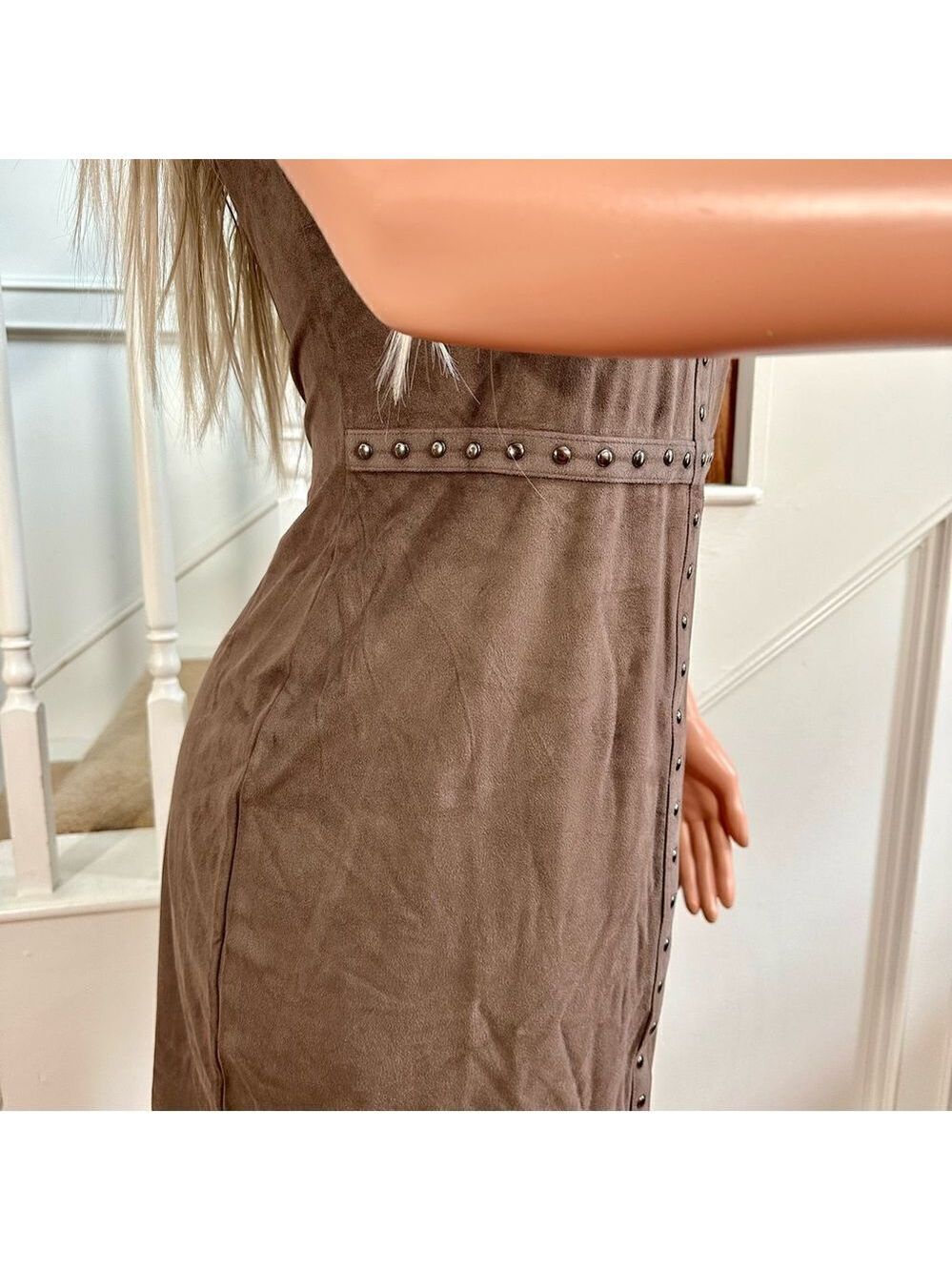 NWT brown super soft faux suede studded dress - Picture 7 of 11